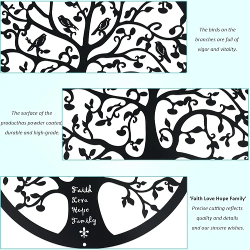 Miniatura 2 de ESTART Adorno de pared de 28 cm con diseño de árbol de la vida, escultura colgante de metal, placa familiar, decorativa para balcón, porche