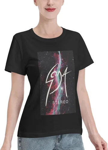 Miniatura 2 de Soda - Camisetas estéreo para mujer, ajuste holgado, casual, de algodón, cómodas, cuello redondo, manga corta, ropa