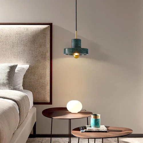 Miniatura 2 de Natural Stone Marble Pendant Light Round Brass Hanging Lamp Fixtures Modern Dining Room Lighting Chandeliers E27/E26 Sockets Nordic Minimalist Green