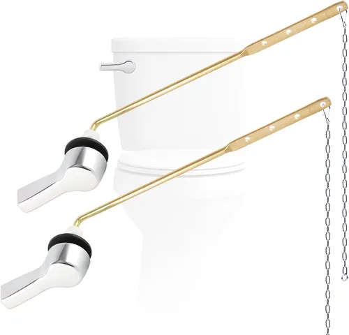 Miniatura 14 de Hygie Rinse Palanca de inodoro de metal, reemplazo de palanca de descarga, mango universal de montaje frontal con cadenas de solapa de acero Blanco