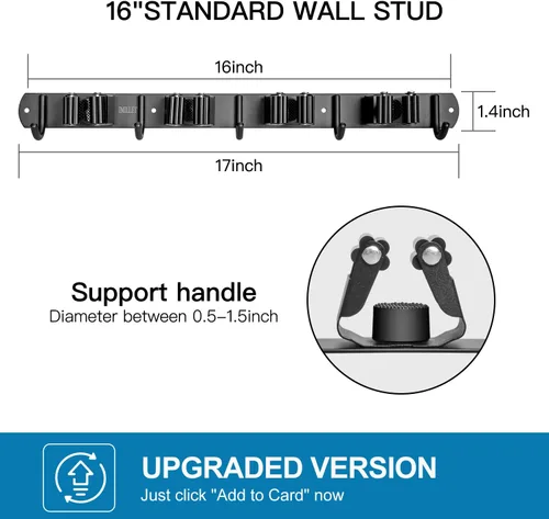 Miniatura 3 de IMILLET Soporte para escoba y trapeador montado en la pared, organizador de escobas de acero inoxidable para trabajo pesado, organizador de 4
