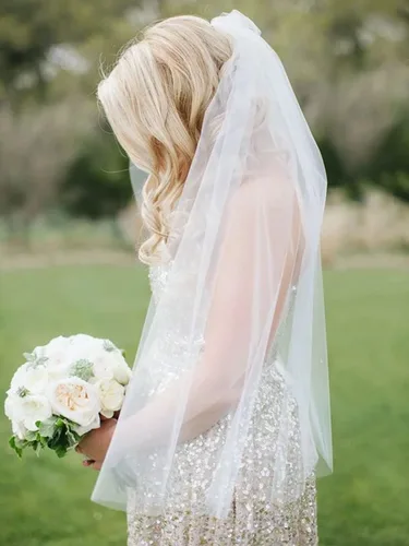 Easedaily Velo de novia corto de longitud de la cintura 1 nivel velos de tul para novia, accesorios para el cabello con peine y borde cortado (28