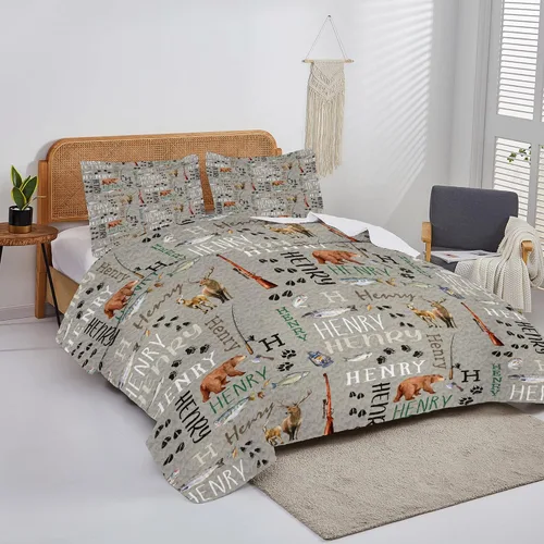Miniatura 4 de ENCYCOM Edredón personalizado de oso bosque, edredón de animales del bosque, mejor juego de edredón decorativo único para cama colgante en la pared
