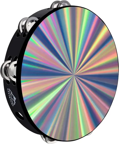 Miniatura 8 de EASTROCK Pandereta Radiante de Mano de 8 Pulgadas con Doble Fila de Cascabeles Pandereta Reflectante Instrumento Musical para Niños Adultos Iglesia