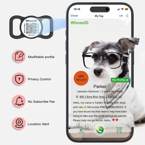Miniatura 4 de Etiqueta para perro con código QR con NFC, etiqueta de identificación personalizada de mascota, etiqueta de identificación de perro de silicona