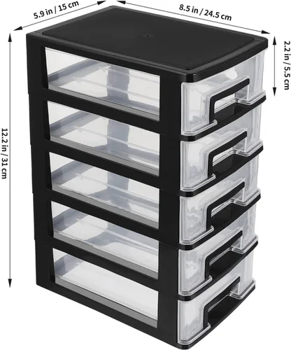 Miniatura 3 de STOBAZA - Cajones de almacenamiento de plástico, organizador de almacenamiento de plástico de 5 cajones, organizador de escritorio transparente