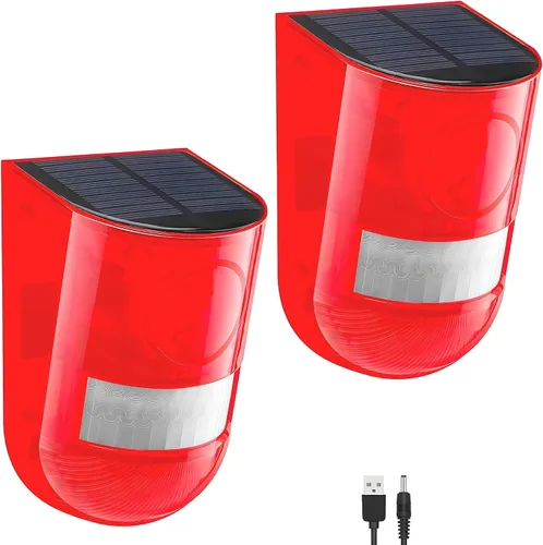 Miniatura 9 de Alarma solar de sonido y luz, sensor de movimiento, 110 decibeles, alarma de sonido de sirena y 6 LEDs de advertencia de flash, sistema de alarma