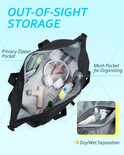 Miniatura 4 de BAGSMART Bolsa de gimnasio con compartimento para zapatos y bolsillo húmedo, bolsa de lona ligera para viajes deportivos, bolsa de transporte