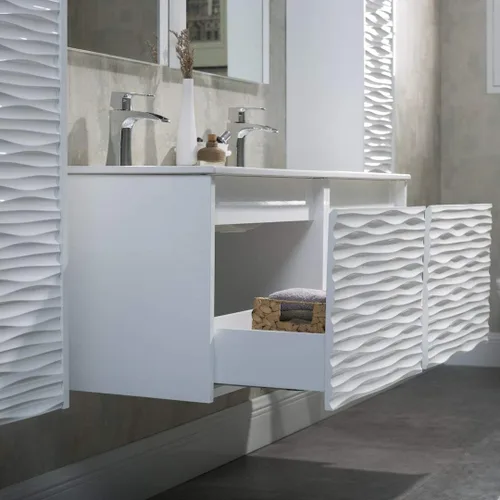 Miniatura 7 de BLOSSOM Tocador de baño blanco de 48 pulgadas con fregadero, tocador de baño flotante de madera con fregadero de 48 pulgadas, espejo, gabinete