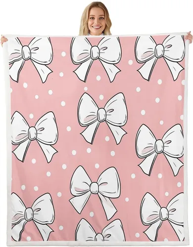Miniatura 25 de Manta de franela de forro polar con lazos rosados femeninos de 40 x 50 pulgadas, manta mullida de corazones para el día de San Valentín para sofá