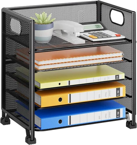 Miniatura 9 de Simple Trending – Organizador de archivos de escritorio de malla metálica de 5 niveles, bandejas para papel tamaño carta con cajón deslizante
