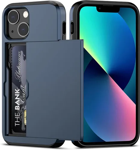 Miniatura 37 de Nvollnoe Funda para iPhone 13 con Portarjetas [Almacena 5 Tarjetas] Funda Cartera de Doble Capa Resistente de Servicio Pesado a Prueba de Golpes