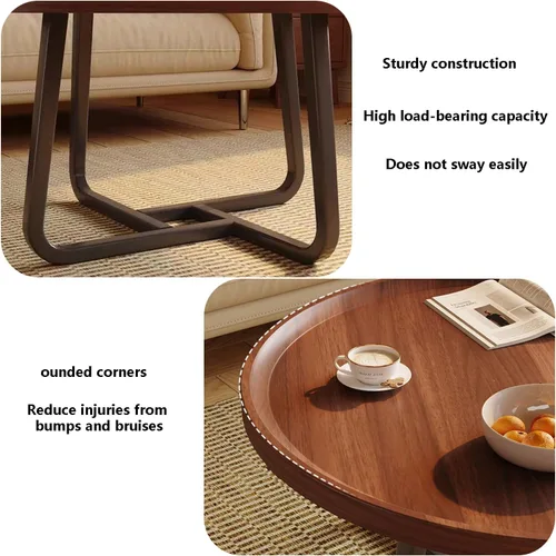 Miniatura 6 de Mesa auxiliar redonda pequeña, superficie de madera y patas de metal resistentes con estriado, mesa auxiliar para sala de estar, dormitorio