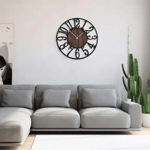 Miniatura 7 de 1st owned Reloj de pared para sala de estar - 33 cm Silencioso sin tictac, funciona con baterías, metal negro, relojes de pared de madera antigua
