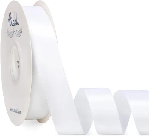 Miniatura 45 de Ribbli - Cinta de satén azul polvoriento de doble cara, 1 pulgada x 50 yardas continuas - Cinta de satén azul polvoriento para envoltura de regalos