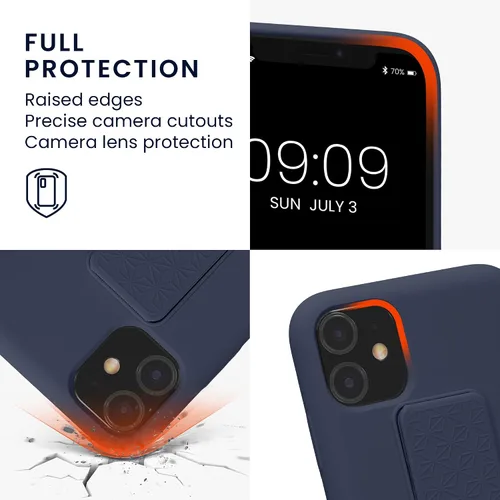 Miniatura 3 de kwmobile Funda compatible con Apple iPhone 11 - Funda con correa de mano y revestimiento de silicona TPU suave - Arándano Azul (Arándano)