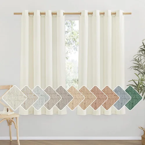 Miniatura 121 de NICETOWN Cortinas de lino natural con textura de lino para dormitorio, mezcla de lino rústica con ojales en la parte superior, semitransparentes