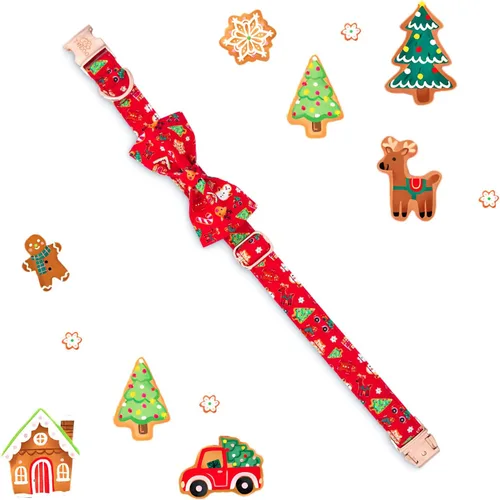 Miniatura 5 de Collar de Navidad para perro Tunkoo con elegante corbatín, collar suave y cómodo de algodón ajustable, hebilla de metal premium para cachorros