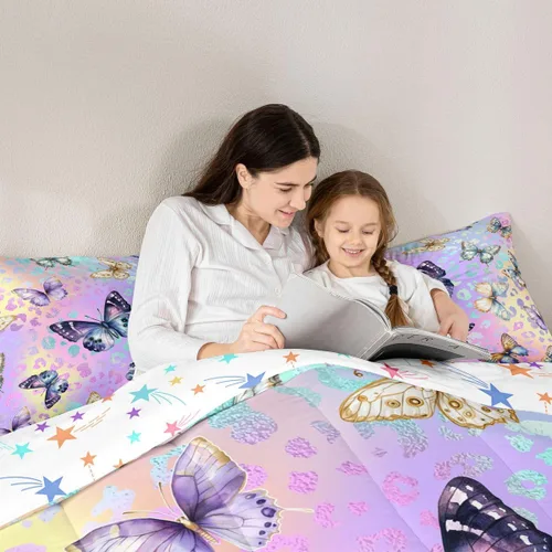 Miniatura 6 de Feelyou Juego de Edredón de Mariposas Coloridas Twin Patrón Impreso de Acuarela Arcoíris Ropa de Cama Acolchada para Dormitorio de Niñas Tie Dye