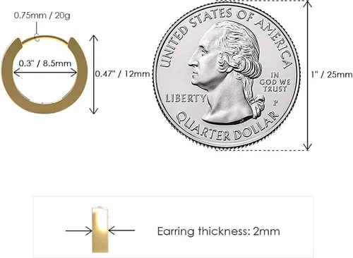 Miniatura 6 de Aretes de aro pequeños de oro para mujer chapados en oro real de 14 quilates, hipoalergénicos, para cartílago pequeño