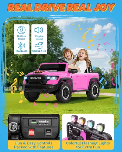 Miniatura 3 de ENYOPRO Juguetes Montables de 24V para Niños de 4-8 Años, Carro Montable para Niños RAM 1500 RHO con Licencia de 2 Asientos con Control Remoto