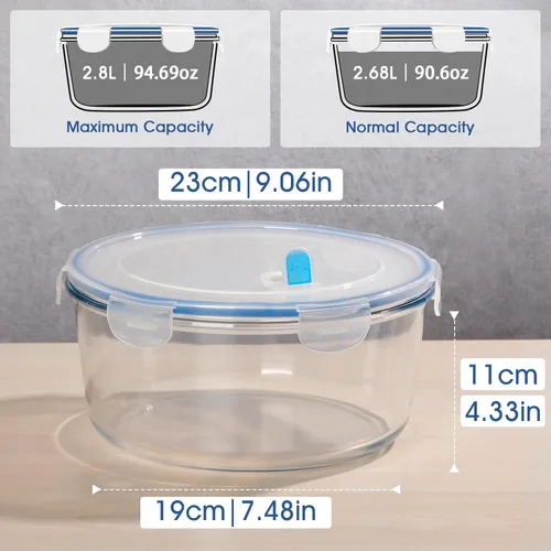 Miniatura 2 de NUTRIUPS Recipientes de almacenamiento de alimentos de vidrio grandes de 94.7 fl oz/95oz con tapas herméticas, 2.8L rectangular tamaño familiar