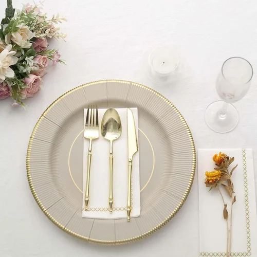 Miniatura 33 de Efavormart 25 Pack Platos de papel para servir y cenar de 10" en negro metálico con rayos de sol, platos desechables para fiestas - 350 GSM
