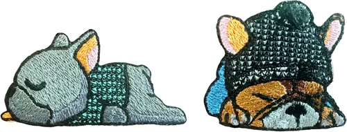 Miniatura 2 de TH - Juego de 2 minúsculos, bulldog francés, cachorro, mascota, perro, lindo logotipo de dibujos animados, 14 parches, coser para planchar