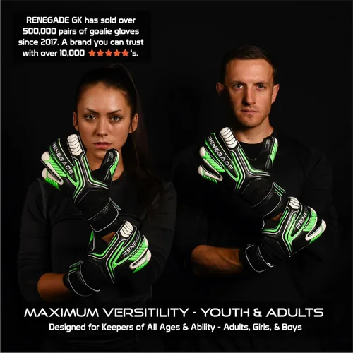 Miniatura 2 de Guantes de portero Renegade GK Vulcan con protección antimicrobiana (tallas 6-11, 4 estilos, nivel 3) Protectores de dedos Pro-Tek y agarre Hyper