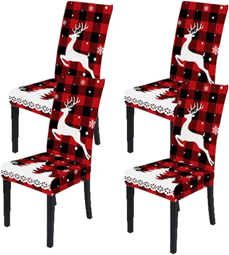 Miniatura 8 de LIPOR Juego de 2 fundas elásticas para sillas de comedor de Navidad, fundas elásticas para sillas Parsons con estampado de copos de nieve