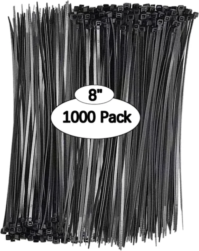 Bridas negras de 8 pulgadas (paquete de 1000), resistencia a la tracción de 40 libras, bridas negras resistentes a los rayos UV, resistentes, lazos
