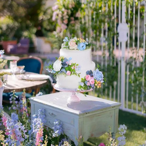 Miniatura 2 de Rinlong 3 piezas Pastel Azul Rosa de Bebé Adornos de Tarta Pre-hechos Flores de Decoración de Tarta Pastel Blush Adornos de Tarta para Boda Rosa