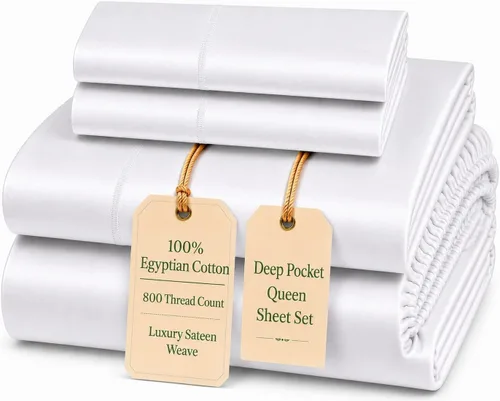 Miniatura 86 de Sábanas Twin XL 100% Algodón Para Cama Twin, Juego de Sábana Bajera Totalmente Elástica y Fundas de Almohada 800TC, Sábanas de Bolsillo Profundo 06