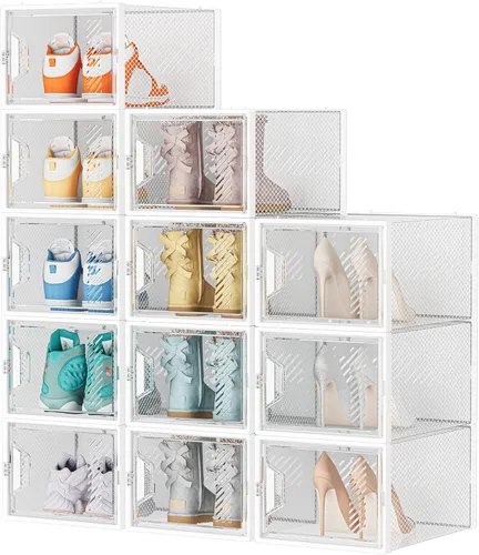 Miniatura 11 de SIMPDIY - Paquete de 12 cajas de almacenamiento de zapatos XL, organizador de zapatos para armario, cajas de almacenamiento de zapatos de plástico