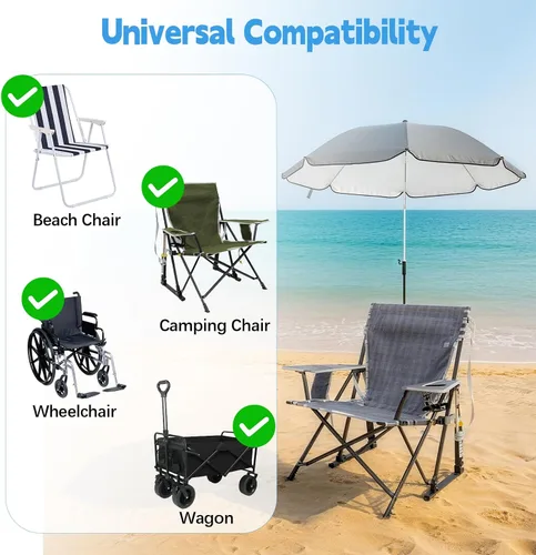 Miniatura 5 de Sombrilla para Silla Compatible con GCI - Accesorio para Protección Solar, Sombrilla Portátil para Silla de Playa, con Abrazadera Ajustable y Fácil
