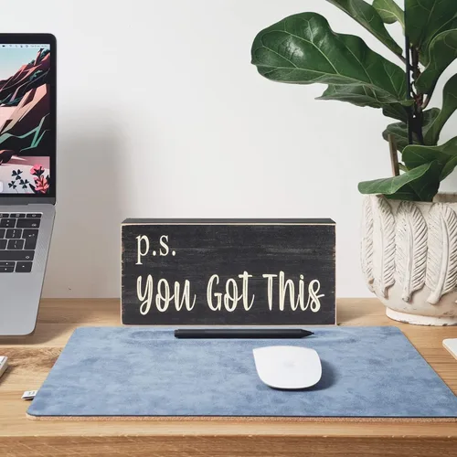 Miniatura 5 de Esur Decoración Negra Motivacional para Escritorio de Oficina en Casa - Letrero de Caja de Madera Estilo Granja Regalo para Mujeres - P.S. You Got
