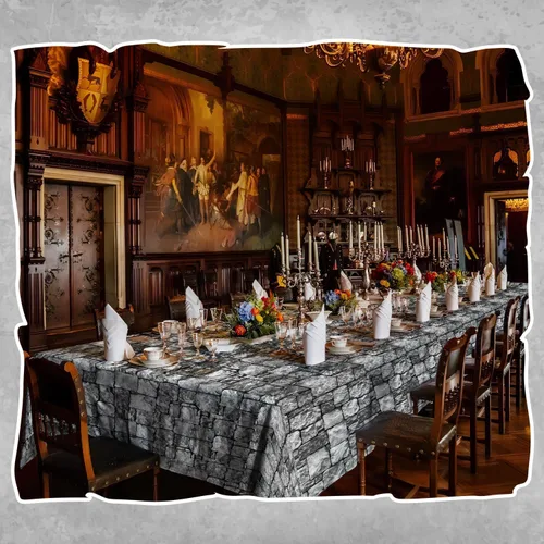 Miniatura 4 de Mantel medieval de pared de piedra de ladrillo con caja cortadora, fundas de mesa de plástico desechables, fondo gris antiguo, fondo gris antiguo