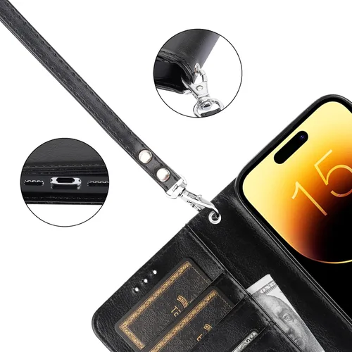 Miniatura 8 de Bocasal Funda tipo cartera desmontable para iPhone 15 con bloqueo RFID, ranuras para tarjetas, soporte de cuero PU premium, soporte magnético tipo