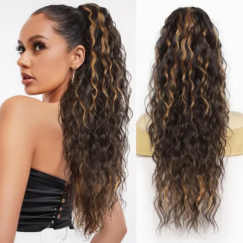 Miniatura 21 de Extensión de cola de caballo con cordón, extensión de cola de caballo larga y rizada para mujeres negras, extensiones de cabello negro de 26