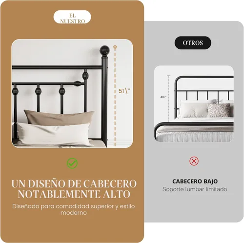 Miniatura 4 de SHA CERLIN Marco de cama de plataforma de metal tamaño individual de 14 pulgadas, cabecera y estribo victorianos/base de colchón de listones de Negro