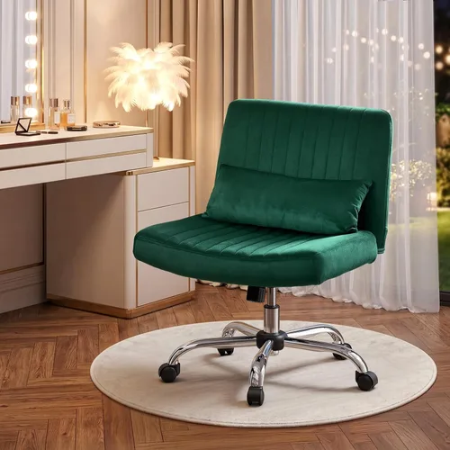Warmiehomy Silla de oficina cruzada de terciopelo con ruedas, silla de escritorio de lujo con patas cruzadas para dormitorio, silla de computadora