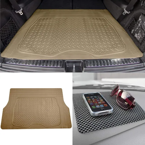 Miniatura 3 de TLH Juego de alfombrillas de carga beige recortables de primera calidad para maletero de automóvil, ajuste universal con almohadilla de tablero