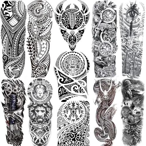 11 Hojas NEZAR Tatuajes Temporales de Manga Maorí Para Hombres Adultos Tiki Tortuga Manta Impermeables Tatuajes Falsos de Manga Para Mujeres Dragón