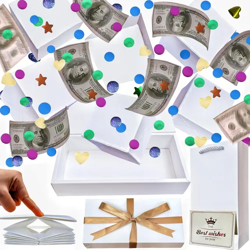 Miniatura 12 de JINSTABAG Caja sorpresa caja de regalo para dinero, cajas de regalo plegables únicas con confeti, caja de regalo sorpresa explosión para cumpleaños