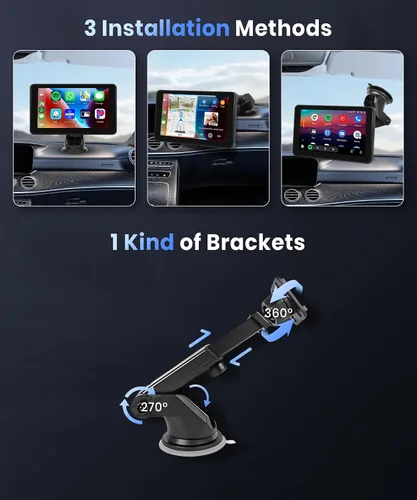 Miniatura 3 de Podofo Pantalla inalámbrica Carplay para coche, 7 pulgadas, 1080P HD IPS, pantalla táctil portátil para radio de coche, receptores de audio de radio