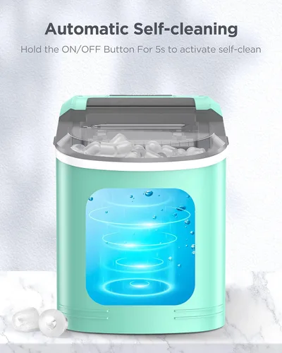 Miniatura 6 de Silonn Máquina para hacer hielo, 26 libras en 24 horas, 9 cubos listos en 6 minutos, máquina de hielo autolimpiable, máquina de hielo portátil