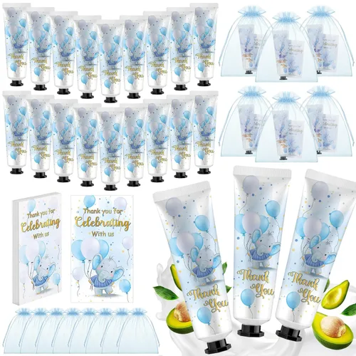 24 juegos de crema de manos para baby shower, elefante azul, regalos de despedida de soltera, agradecimiento, crema de manos para invitados, loción
