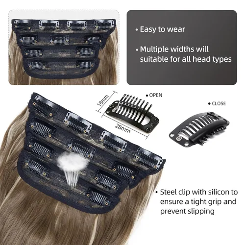 Miniatura 4 de 4 extensiones de cabello sintético suave y natural para mujer, rubio miel, mezcla de castaño castaño, extensiones para mujer