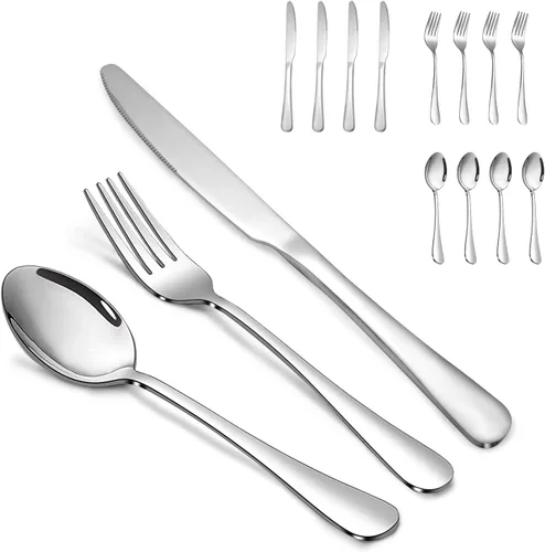 Juego de Cubiertos, SANTUO Juego de Cuchillos Cucharas y Tenedores de Acero Inoxidable para el Hogar, Cocina y Restaurante, Pulido Espejo y Apto