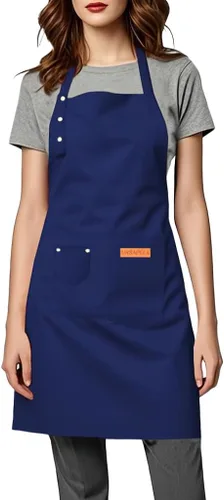 Miniatura 12 de Delantal de cocina para mujer y hombre, resistente al agua, para artista, barista, hornear, manualidades, catering, trabajo, con babero y grandes